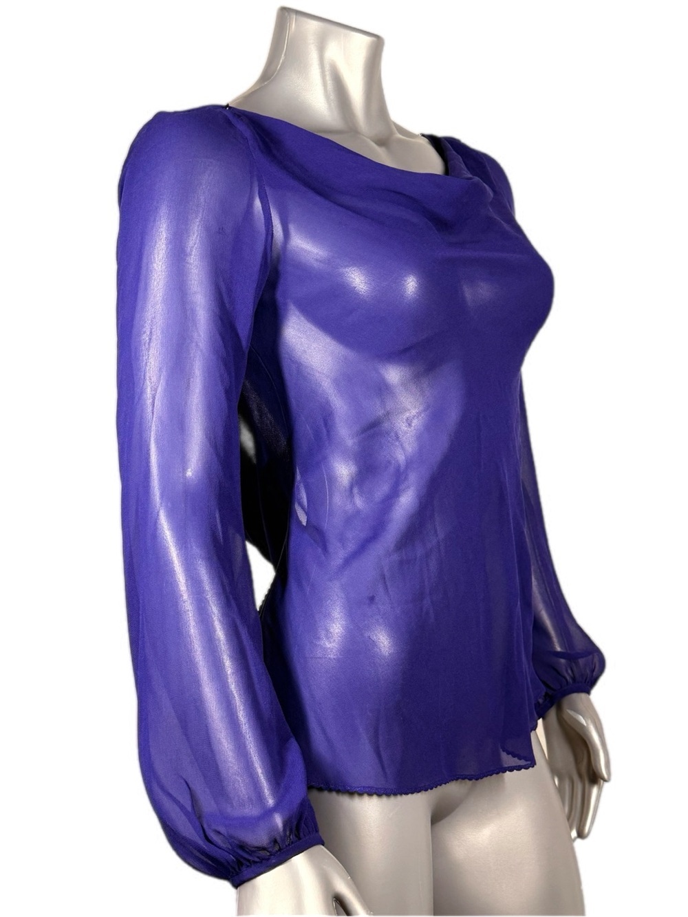 Armani Exchange | Vintage Sheer Purple Long-Sleeve Blouse Chain Neckline back - Picture 4 of 14
